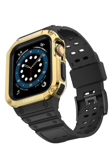 Newface Apple Watch 42mm KR401 Silikon Kordon - Siyah-Gold ürün görseli 1