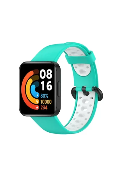 Newface Xiaomi Redmi Watch 2 Spor Delikli Kordon - Turkuaz-Beyaz ürün görseli 1