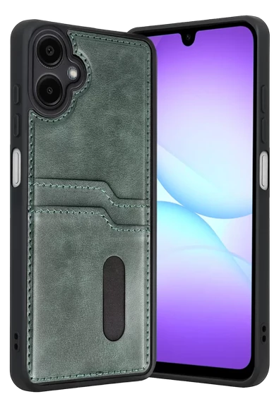 Newface Samsung Galaxy A07 4G Sara Kartvizitli Deri Kılıf - Yeşil ürün görseli 1