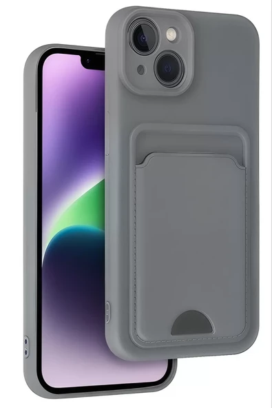 Newface Apple iPhone 14 Kılıf Kelvin Kartvizitli Silikon - Gri ürün görseli 1