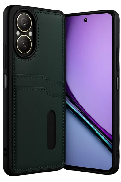 Newface Realme 12 Lite Kılıf Sara Kartvizitli Deri Kılıf - Koyu Yeşil ürün görseli 1