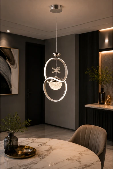 LUNA MODERN LED SARKIT AVİZE KROM 3 RENK YANABİLEN MODERN AVİZE,SALON LED AVİZE ürün görseli 1