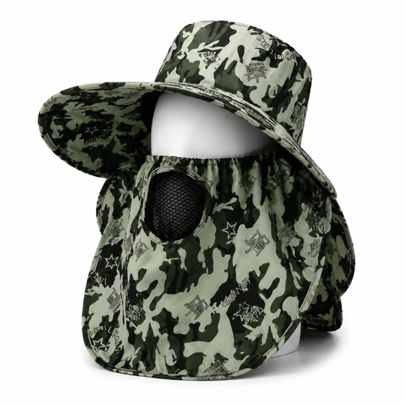 Ense Korumalı Outdoor Şapka - Maskeli - Kamuflaj (M-6)- Savex ürün görseli 1