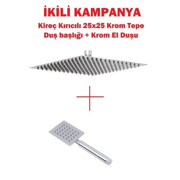 Kireç kırıcılı 304 kalite paslanmaz 25x25 KROM düz duş başlığı   tepe duş başlığı ürün görseli 1