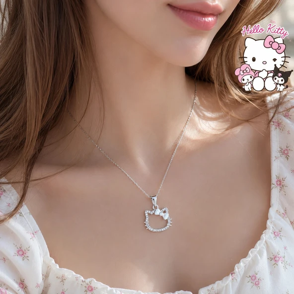 Kadın Kolye Hello Kitty Parlak 925 Ayar Gümüş Parlak Özel Kaplama Işıl Işıl Hediyelik Kadın / Genç Kız Kolye ürün görseli 1