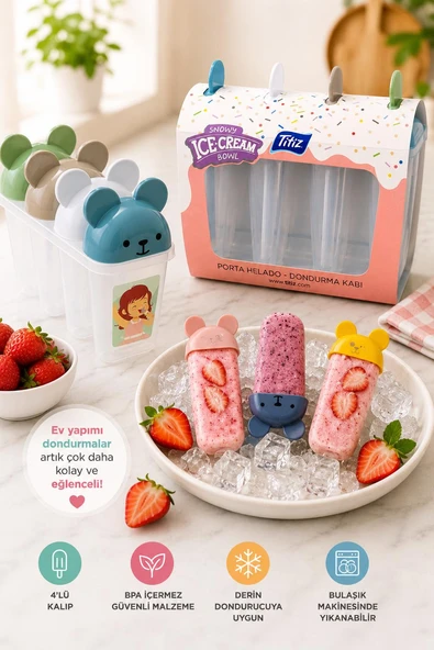 Snowy Bear Dondurma Kalıbı 4 lü BPA Free Ev Yapımı Dondurma ve Buz Kalıbı ürün görseli 1