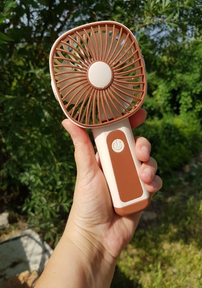 Mini Fan USB Şarjlı Mini El Fanı Taşınabilir Vantilatör 3 Kademeli Sessiz Fan Telefon Tutucu Kahvere ürün görseli 1