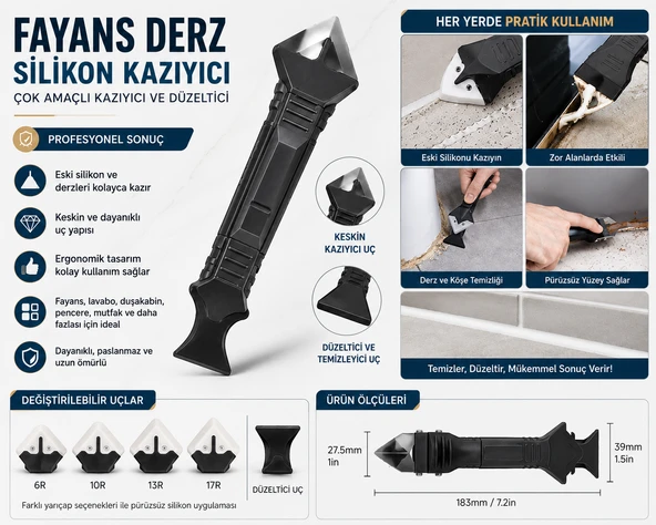 Avantajal 3 ü 1 arada silikon çıkarıcı + kazıyıcı + düzeltici silikon çekme aparatı SILIKONCEK ürün görseli 1