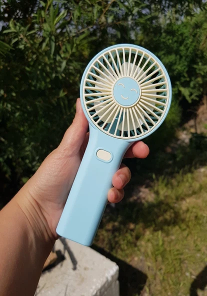 Mini Fan USB Şarjlı Sessiz El Vantilatör Telefon Standlı 3 Kademe Mavi ürün görseli 1
