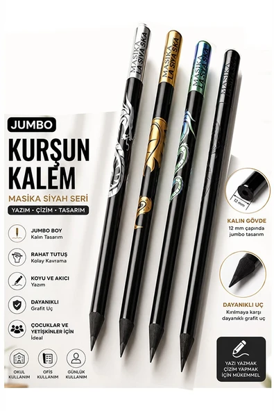 Jumbo Kurşun Kalem 4 Adet Silka 1515 Ejderha Jumbo Kalın Kalem HB Kolay Tutuş Dereceli Kalem Kurşun Kalem ürün görseli 1