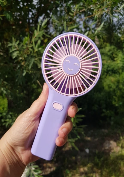 Mini Fan USB Şarjlı Sessiz El Vantilatör Telefon Standlı 3 Kademe Mor ürün görseli 1
