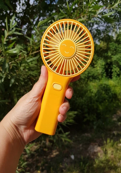 Mini Fan USB Şarjlı Sessiz El Vantilatör Telefon Standlı 3 Kademe Turuncu ürün görseli 1