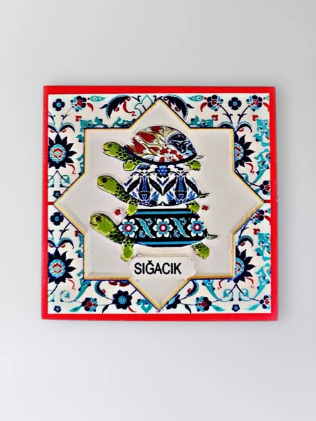 SIĞACIK Temalı Polyester Kabartmalı Kaplumbağa Desen Magnet  7 x 7 cm – Dekoratif Hediyelik Buzdolabı Süsü  (kod:1198) ürün görseli 1