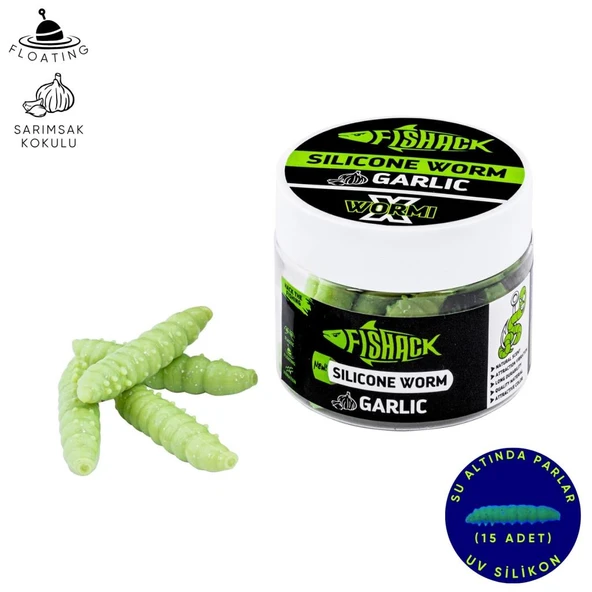 Yüzen Silikon Kurt - Glow Alabalık Yemi - 37mm - Sarımsak Kokulu - Küf Yeşili ürün görseli 1