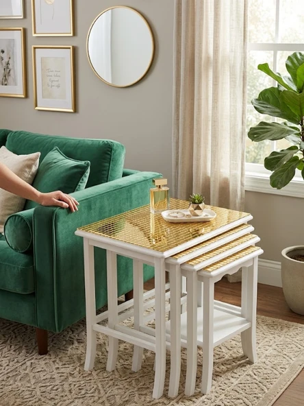Mucit Home GOLD Cam Mozaik Sehpa Paneli Fayans Çıkartmaları El İşi Kare Cam Kendinden Yapışan ürün görseli 1