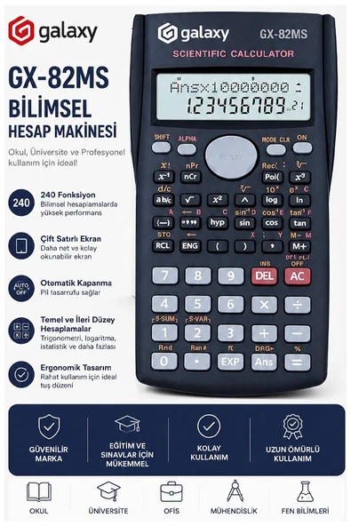 Fonksiyonlu Bilimsel Hesap Makinesi 1 Adet 8x14cm 240 Fonksiyonlu Galaxy Gx-82ms Mühendis Öğrenci 2 Satır Ekran Tasarım ürün görseli 1