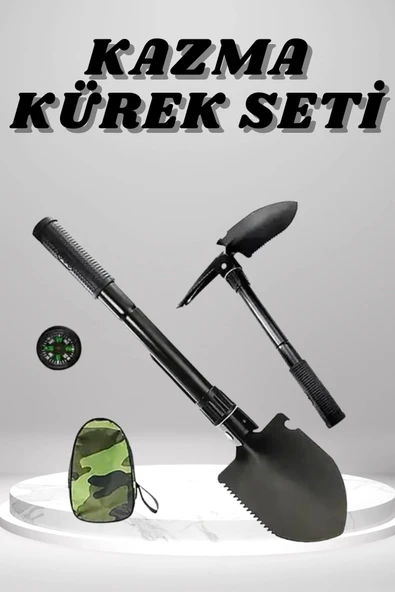 Kazma Kürek Seti Pusulalı Katlanır Portatif Kazma Kürek Seti Çok Fonksiyonlu Katlanabilir ürün görseli 1