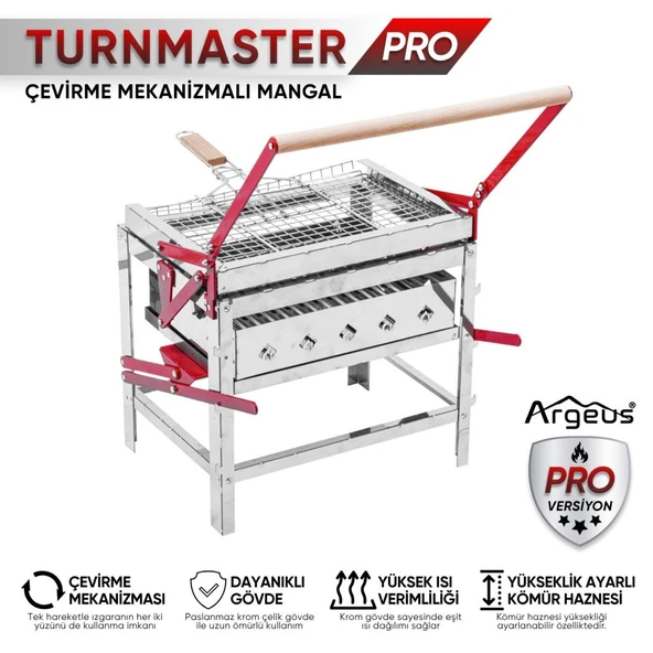Çevirme Mekanizmalı  Krom Mangal - Yükseklik Ayarlı - Argeus Turnmaster Pro ürün görseli 1