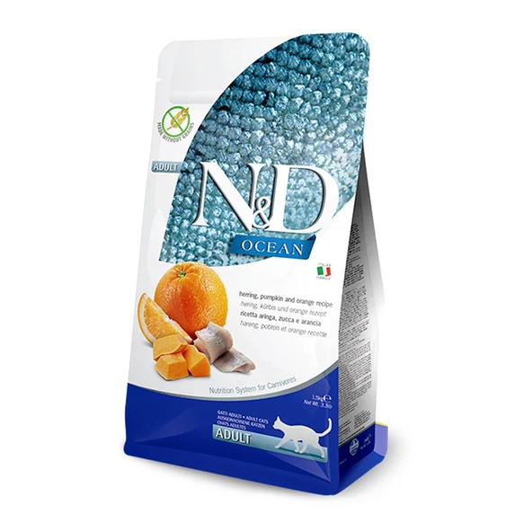 N&D Ocean Ringa Balıklı&Balkabaklı Yetişkin Kedi Maması 1,5 KG ürün görseli 1