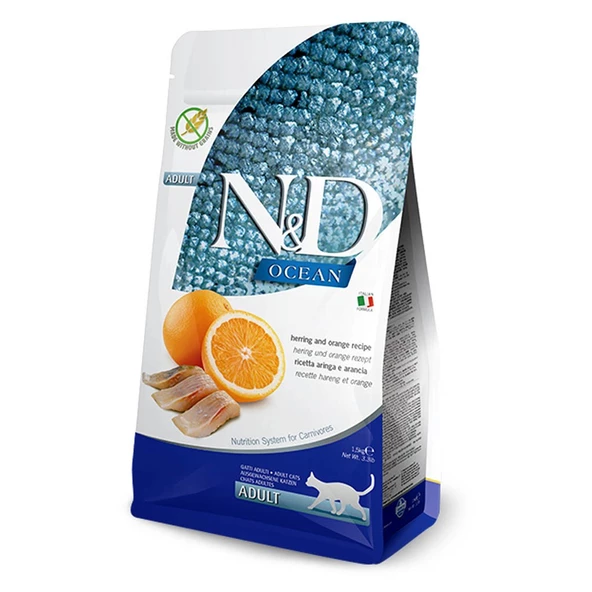N&D Ocean Tahılsız Ringa Balıklı&Portakallı Yetişkin Kedi Maması 1,5 KG ürün görseli 1