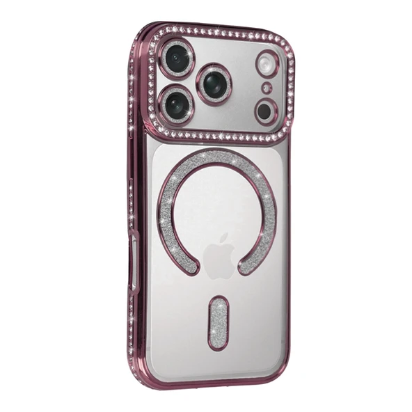 Apple İphone 17 Pro Max Joke Simli Magneticsafe Kılıf - Pembe - Resim 2