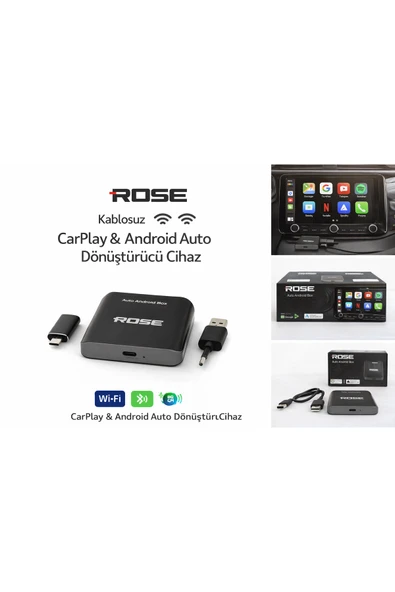 Rose RM-432 4x32GB Auto Android Box–Kablosuz CarPlay & Android Auto Dönüştürücü, YouTube, Netflix ürün görseli 1