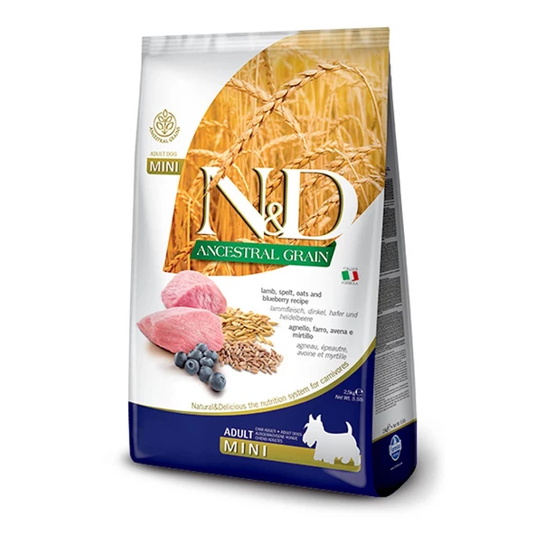 N&D Az Tahıllı Kuzulu&Yabanmersinli Mini Irk Yetişkin Köpek Maması 2,5 KG ürün görseli 1