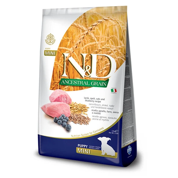 N&D Az Tahıllı Kuzulu&Yabanmersinli Mini Irk Yavru Köpek Maması 2,5 Kg ürün görseli 1