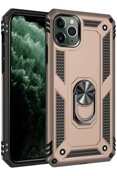 Newface Apple iPhone 11 Pro Kılıf Sofya Yüzüklü Silikon Kapak - Gold ürün görseli 1
