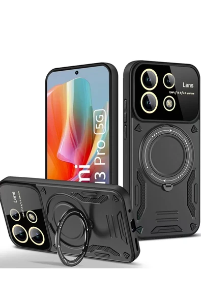 Newface Xiaomi Redmi Note 13 Pro 5G Kılıf Joy Lens Standlı Kapak - Siyah ürün görseli 1