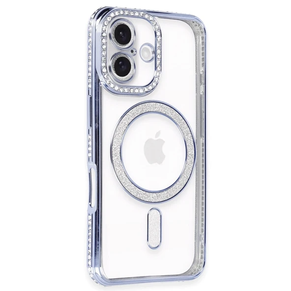 Apple İphone 16 Kılıf Joke Simli Magneticsafe Kılıf - Mavi ürün görseli 1