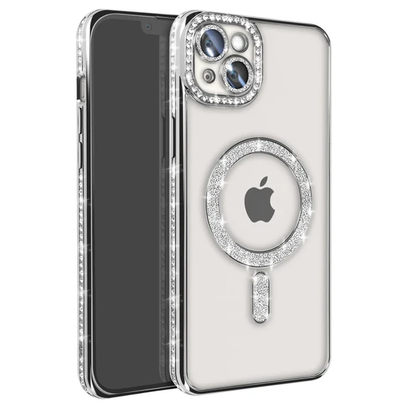 Apple İphone 14 Kılıf Joke Simli Magneticsafe Kılıf - Gümüş ürün görseli 1