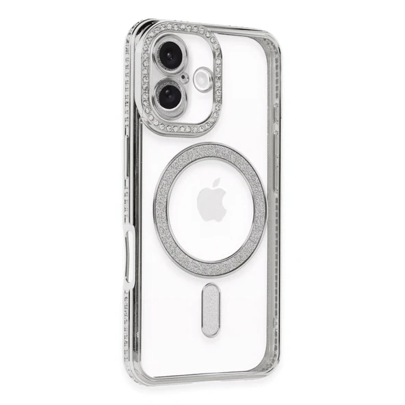 Apple İphone 16 Kılıf Joke Simli Magneticsafe Kılıf - Gümüş ürün görseli 1