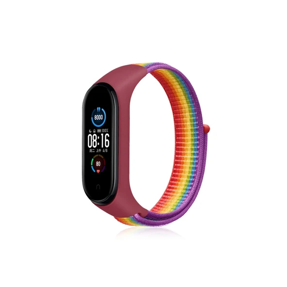 Xiaomi Mi Band 4 Hasırlı Cırtcırtlı Kordon - Gökkuşağı ürün görseli 1
