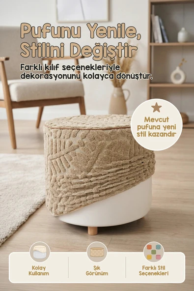 Yıkanabilir Puf Tabure Kılıfı Tak-Çıkar-Değiştir-Yenile Orta Sehpa Kılıfı By Forest Natural ürün görseli 1