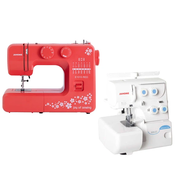 Janome E1015 Joy of Sewing Dikiş Makinesi (Kırmızı) ve 8002D Overlok Makinesi Avantaj Paketi ürün görseli 1