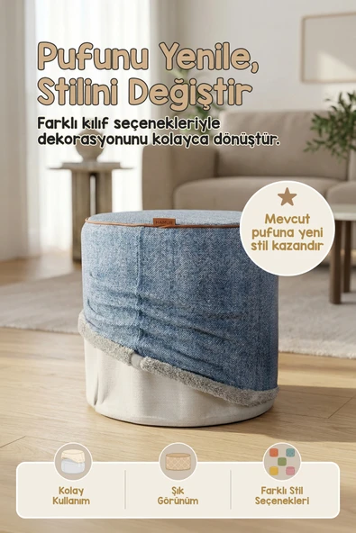 Çift Yönlü Çevir Puf Çift Taraflı Yıkanabilir Puf Bench Kılıfı Orella ürün görseli 1