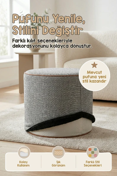 Çift Yönlü Çevir Puf Çift Taraflı Yıkanabilir Puf Bench Kılıfı Milana ürün görseli 1