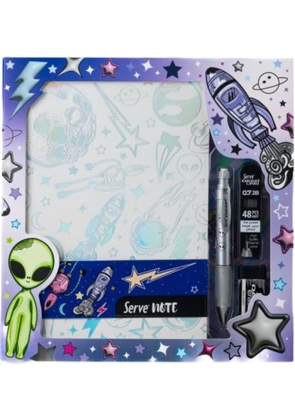 SERVE DEFTER SETI DESENLI UZAY SERISI BEYAZ ürün görseli 1