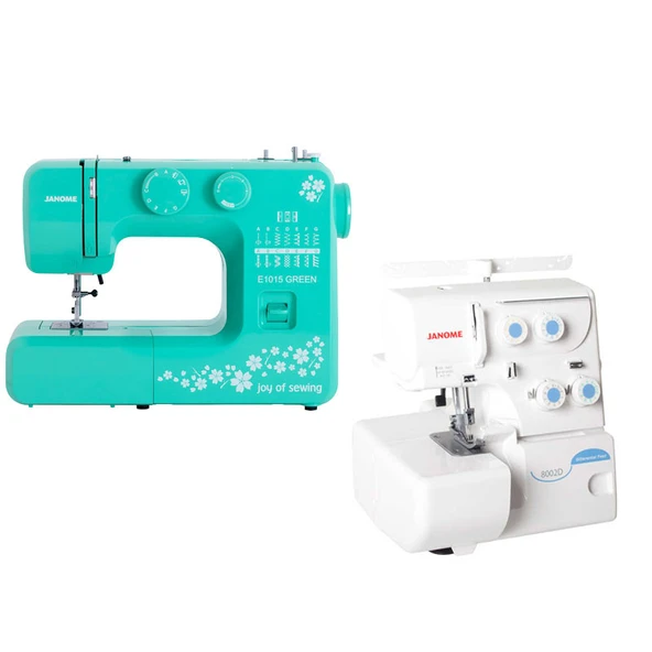 Janome E1015 Joy of Sewing Dikiş Makinesi (Yeşil) ve 8002D Overlok Makinesi Avantaj Paketi ürün görseli 1