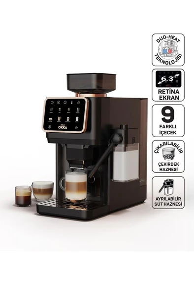 OK0042 Okka Barista Pro Otomatik Espresso Makinesi 1400W, Duo Heat Teknolojisi, Bakır ürün görseli 1