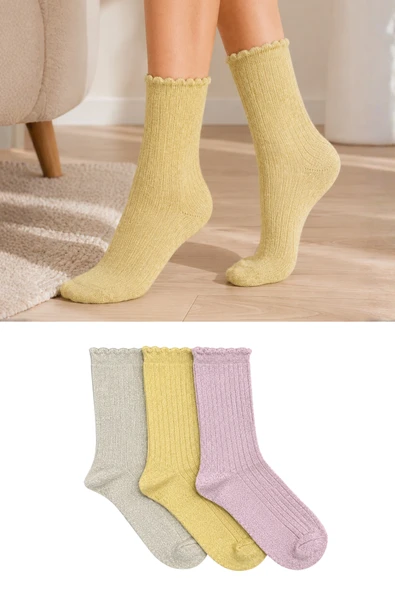 Orbis 3'lü Kadın Simli Fashion Ribli 36 - 40 Soket Çorap - Pastel Tonlar ürün görseli 1