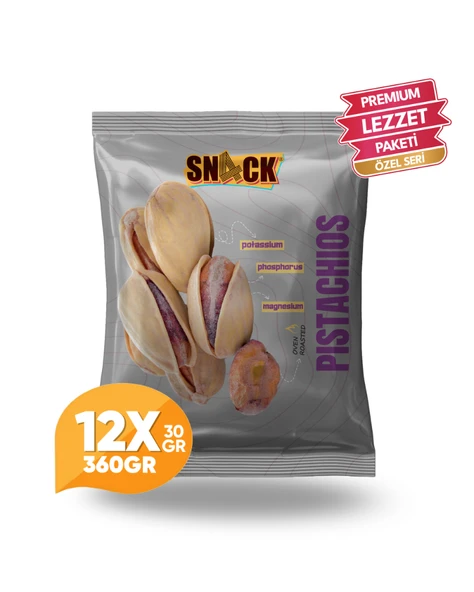 Snack Antep Fıstığı 12x30 gr Premium Fırında Kavrulmuş Tuzsuz Atıştırmalık Paketi 360 gr ürün görseli 1