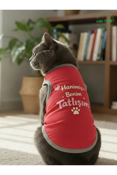 Gobo Kırmızı Hanimiş Benim Tatlışım Baskılı Kedi ve Köpek Kıyafeti Tişörtü Elbisesi XSMALL/XS/Beden 0 ürün görseli 1