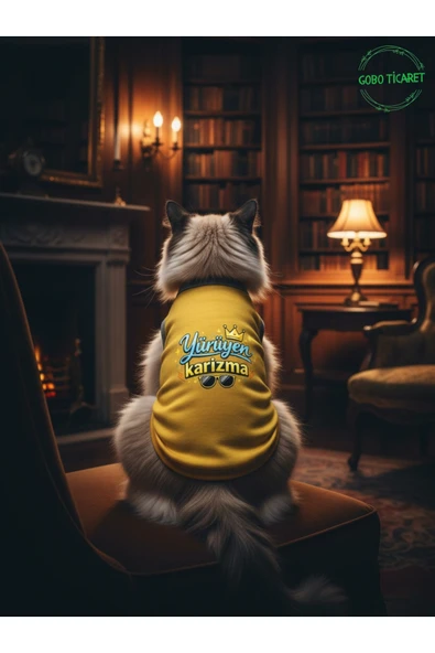 Gobo Sarı Yürüyen Karizma Yazılı Kedi ve Köpek Kıyafeti Tişörtü Elbisesi XSMALL/XS/Beden 0 ürün görseli 1