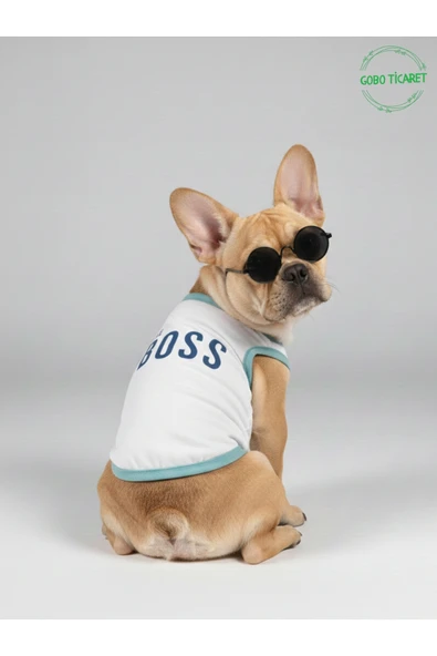 Gobo Beyaz The Boss (Patron) Yazılı Kedi ve Köpek Kıyafeti Tişörtü Elbisesi SMALL/S/Beden 1 ürün görseli 1