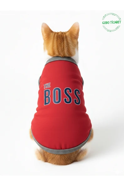 Gobo Kırmızı The Boss (Patron) Yazılı Kedi ve Köpek Kıyafeti Tişörtü Elbisesi SMALL/S/Beden 1 ürün görseli 1