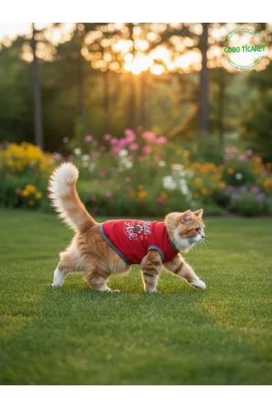 Gobo Kırmızı Renkli Patili Aşk Baskılı Kedi ve Köpek Kıyafeti Tişörtü Elbisesi SMALL/S/Beden 1 ürün görseli 1