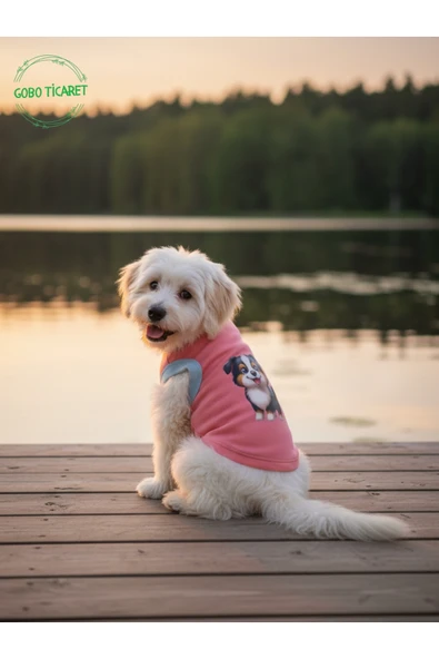 Gobo Şeker Pembe Renkli Kedi ve Köpek Kıyafeti Elbisesi Siyah Köpek Baskılı XSMALL/XS/Beden 0 ürün görseli 1