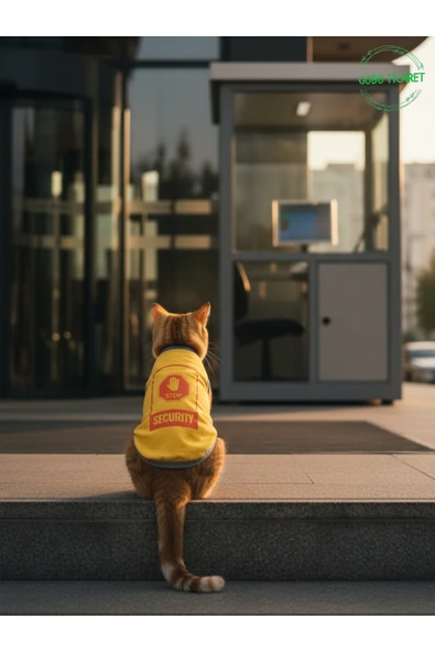 Gobo Sarı Stop Security (Güvenlik) Baskılı Kedi ve Köpek Kıyafeti Tişörtü Elbisesi XSMALL/XS/Beden 0 ürün görseli 1